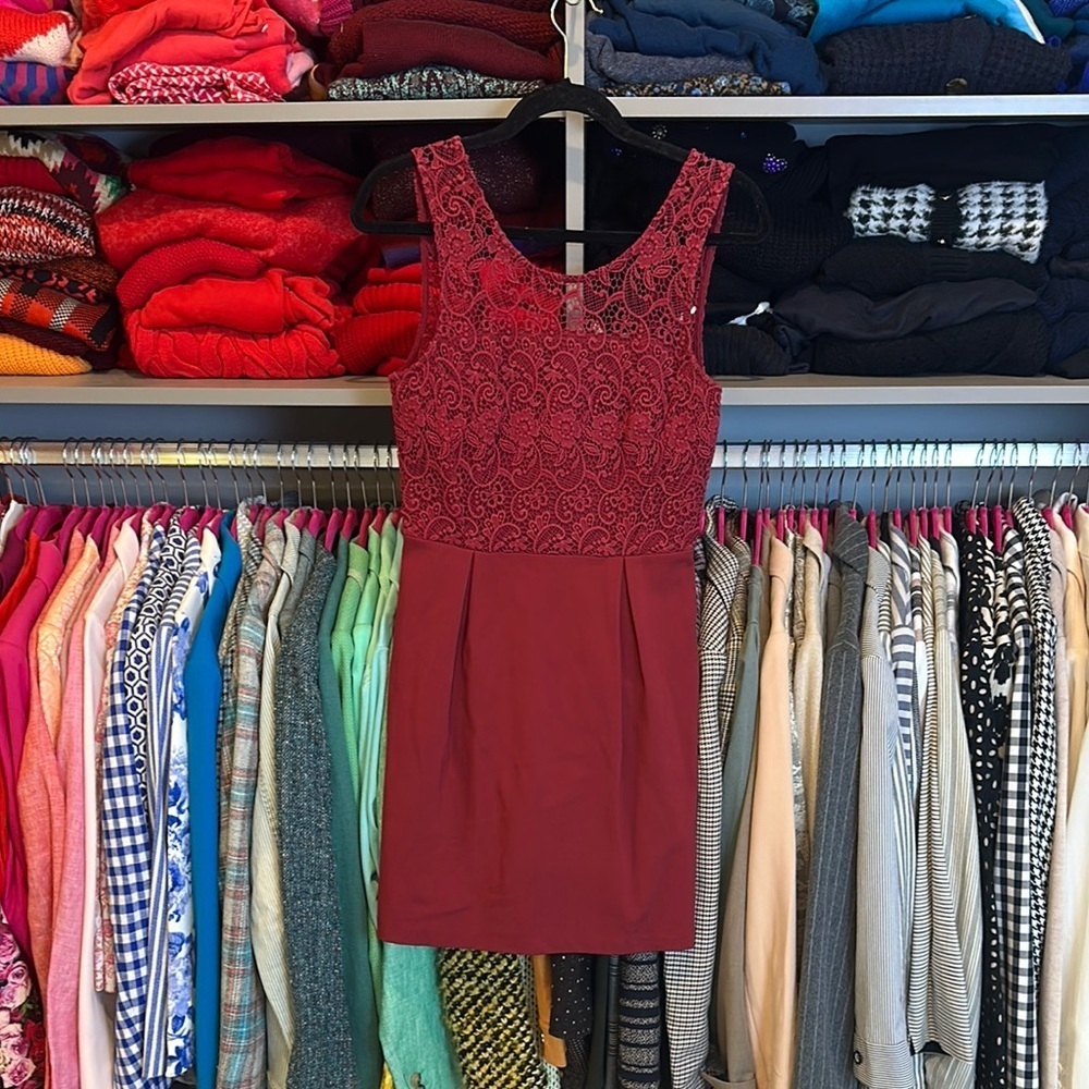 Black Swan maroon embroidered back zipper closure sleeveless dress size 8